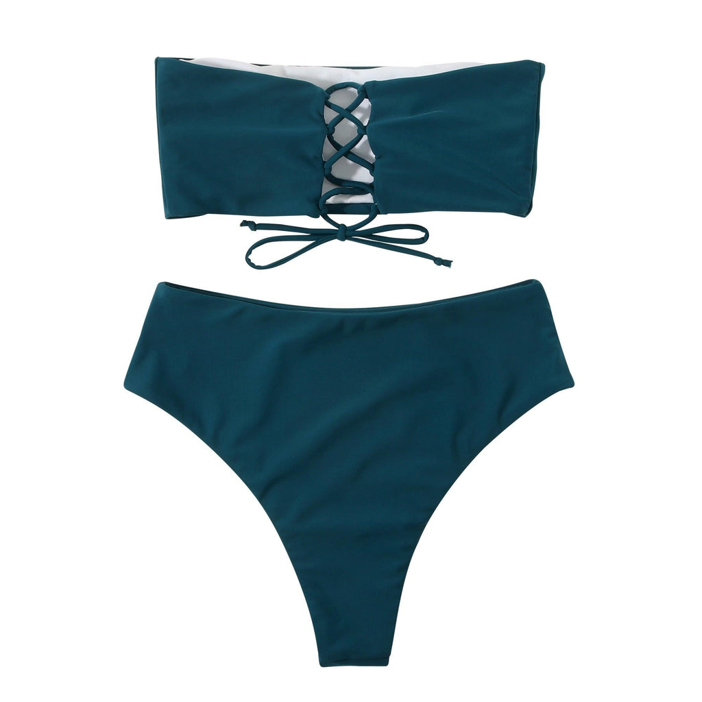 Maillot de Bain Bandage Bikini Femmes Maillot de Bain Taille Haute Ensemble Bikini Maillot de Bain Push Up Femmes Bretelles Spaghetti Bandeau Laçage Taille Haute Ensemble Bikini 2 Pièces