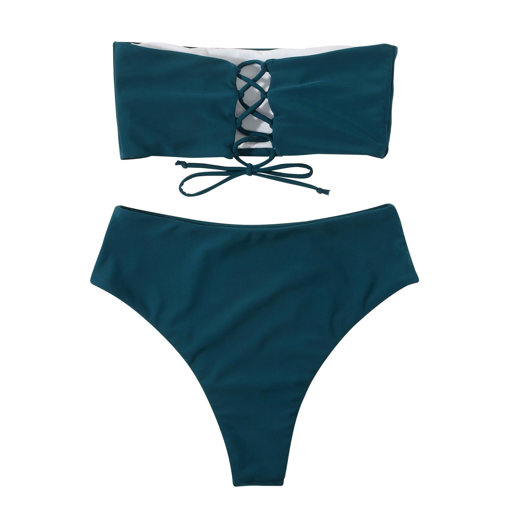 Maillot de Bain Bandage Bikini Femmes Maillot de Bain Taille Haute Ensemble Bikini Maillot de Bain Push Up Femmes Bretelles Spaghetti Bandeau Laçage Taille Haute Ensemble Bikini 2 Pièces