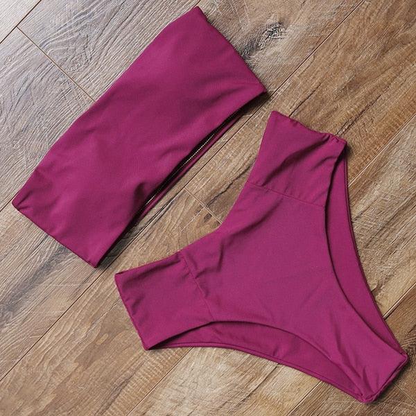Maillot de Bain Bandage Bikini Femmes Maillot de Bain Taille Haute Ensemble Bikini Maillot de Bain Push Up Femmes Bretelles Spaghetti Bandeau Laçage Taille Haute Ensemble Bikini 2 Pièces