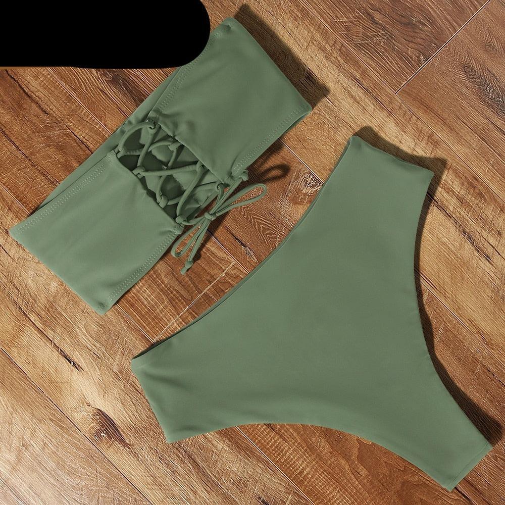 Maillot de Bain Bandage Bikini Femmes Maillot de Bain Taille Haute Ensemble Bikini Maillot de Bain Push Up Femmes Bretelles Spaghetti Bandeau Laçage Taille Haute Ensemble Bikini 2 Pièces