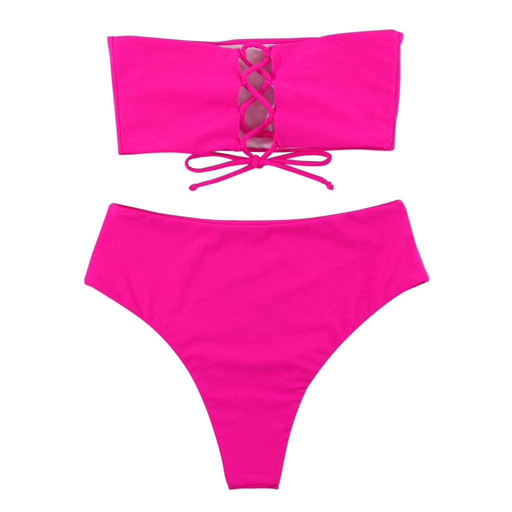 Maillot de Bain Bandage Bikini Femmes Maillot de Bain Taille Haute Ensemble Bikini Maillot de Bain Push Up Femmes Bretelles Spaghetti Bandeau Laçage Taille Haute Ensemble Bikini 2 Pièces