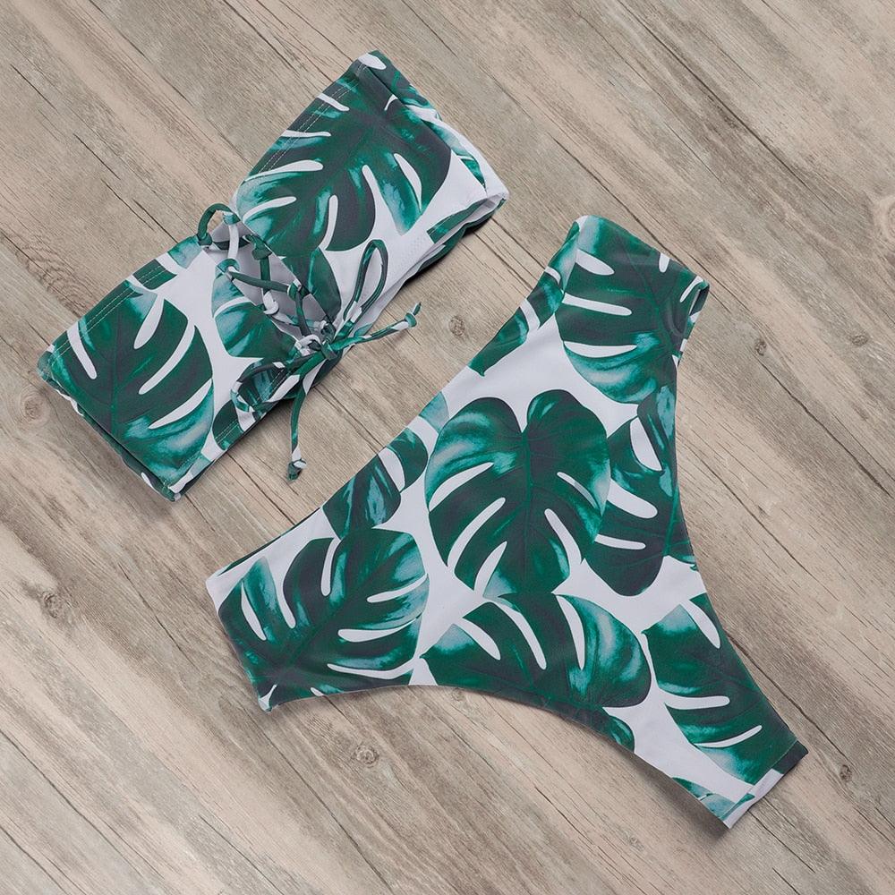Maillot de Bain Bandage Bikini Femmes Maillot de Bain Taille Haute Ensemble Bikini Maillot de Bain Push Up Femmes Bretelles Spaghetti Bandeau Laçage Taille Haute Ensemble Bikini 2 Pièces