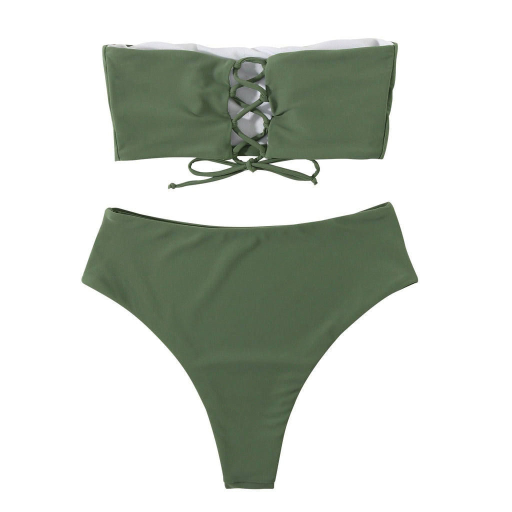 Maillot de Bain Bandage Bikini Femmes Maillot de Bain Taille Haute Ensemble Bikini Maillot de Bain Push Up Femmes Bretelles Spaghetti Bandeau Laçage Taille Haute Ensemble Bikini 2 Pièces