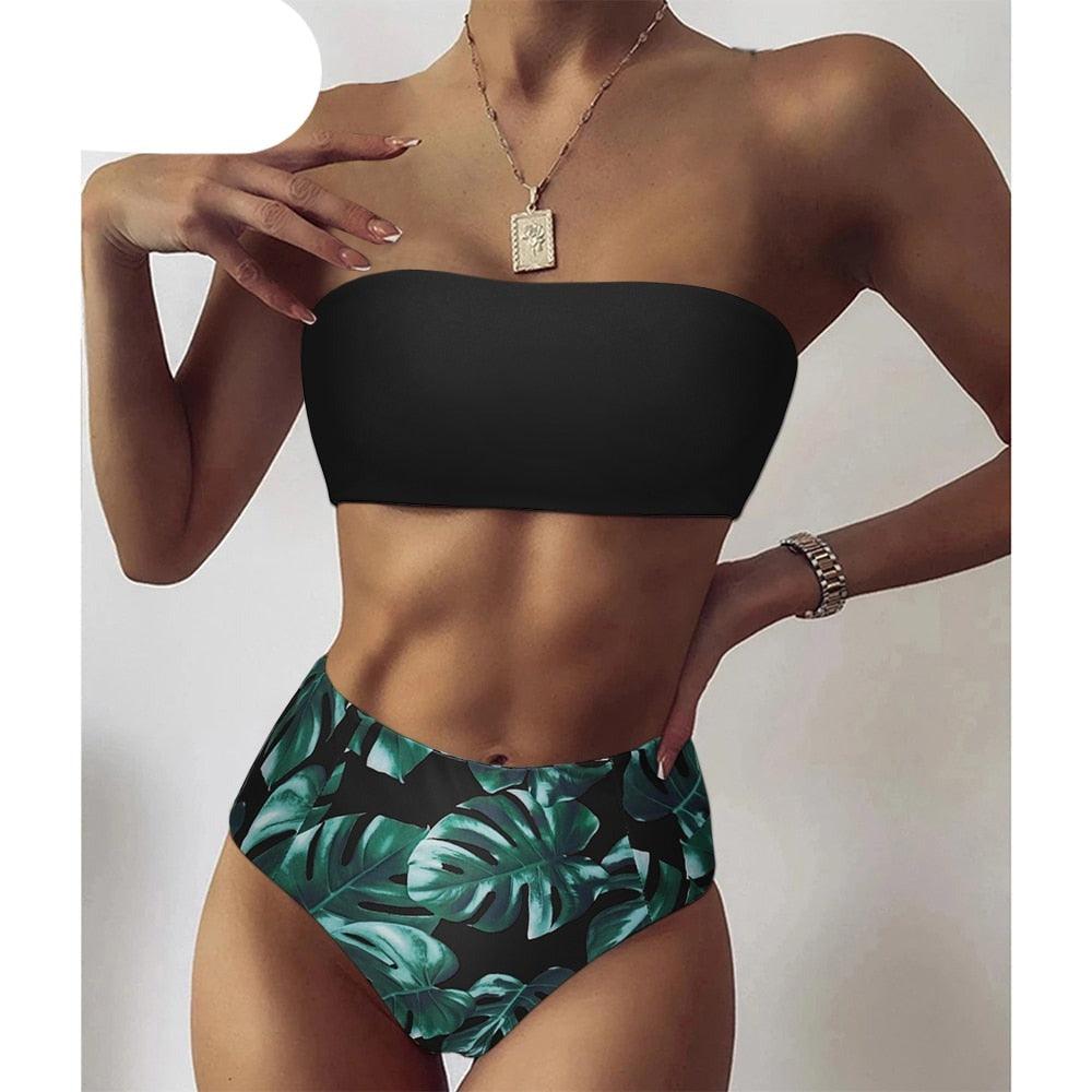 Maillot de Bain Bandage Bikini Femmes Maillot de Bain Taille Haute Ensemble Bikini Maillot de Bain Push Up Femmes Bretelles Spaghetti Bandeau Laçage Taille Haute Ensemble Bikini 2 Pièces