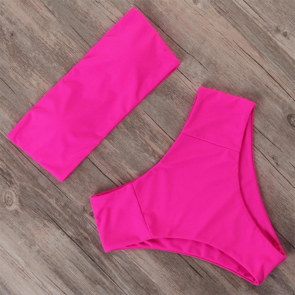 Maillot de Bain Bandage Bikini Femmes Maillot de Bain Taille Haute Ensemble Bikini Maillot de Bain Push Up Femmes Bretelles Spaghetti Bandeau Laçage Taille Haute Ensemble Bikini 2 Pièces