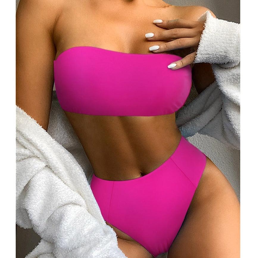 Maillot de Bain Bandage Bikini Femmes Maillot de Bain Taille Haute Ensemble Bikini Maillot de Bain Push Up Femmes Bretelles Spaghetti Bandeau Laçage Taille Haute Ensemble Bikini 2 Pièces