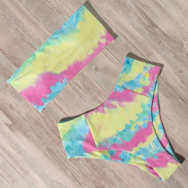 Maillot de Bain Bandage Bikini Femmes Maillot de Bain Taille Haute Ensemble Bikini Maillot de Bain Push Up Femmes Bretelles Spaghetti Bandeau Laçage Taille Haute Ensemble Bikini 2 Pièces
