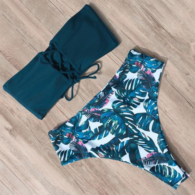 Maillot de Bain Bandage Bikini Femmes Maillot de Bain Taille Haute Ensemble Bikini Maillot de Bain Push Up Femmes Bretelles Spaghetti Bandeau Laçage Taille Haute Ensemble Bikini 2 Pièces