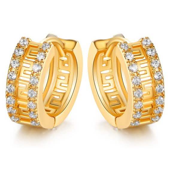 Boucles d'oreilles créoles Barzel double clé grecque incrustée en cristal Swarovski