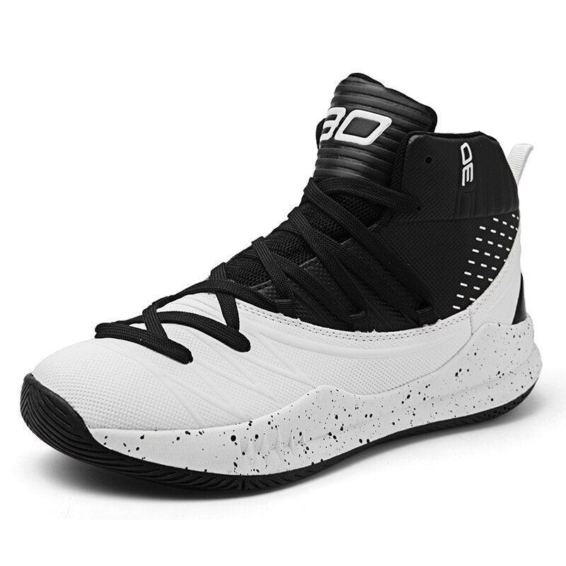 Baskets montantes noir et blanc pour homme, chaussures de sport blanches avec amorti, respirantes, haute qualité, baskets homme antidérapantes, baskets d'extérieur avec amorti pour l'entraînement et le sport.