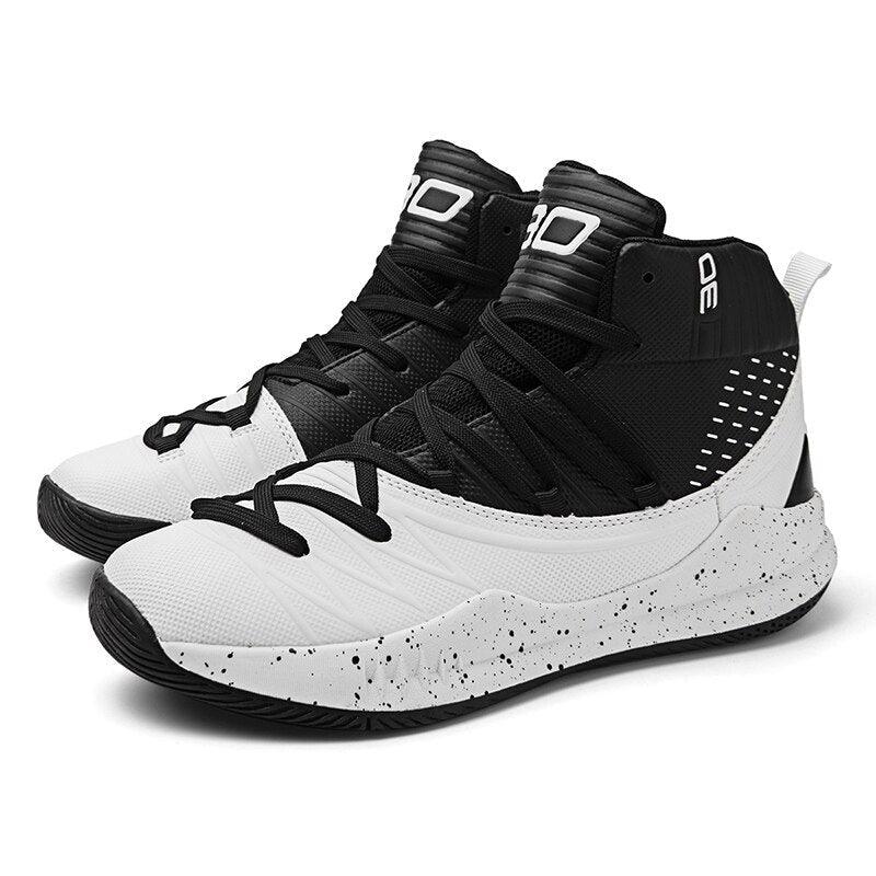 Baskets montantes noir et blanc pour homme, chaussures de sport blanches avec amorti, respirantes, haute qualité, baskets homme antidérapantes, baskets d'extérieur avec amorti pour l'entraînement et le sport.