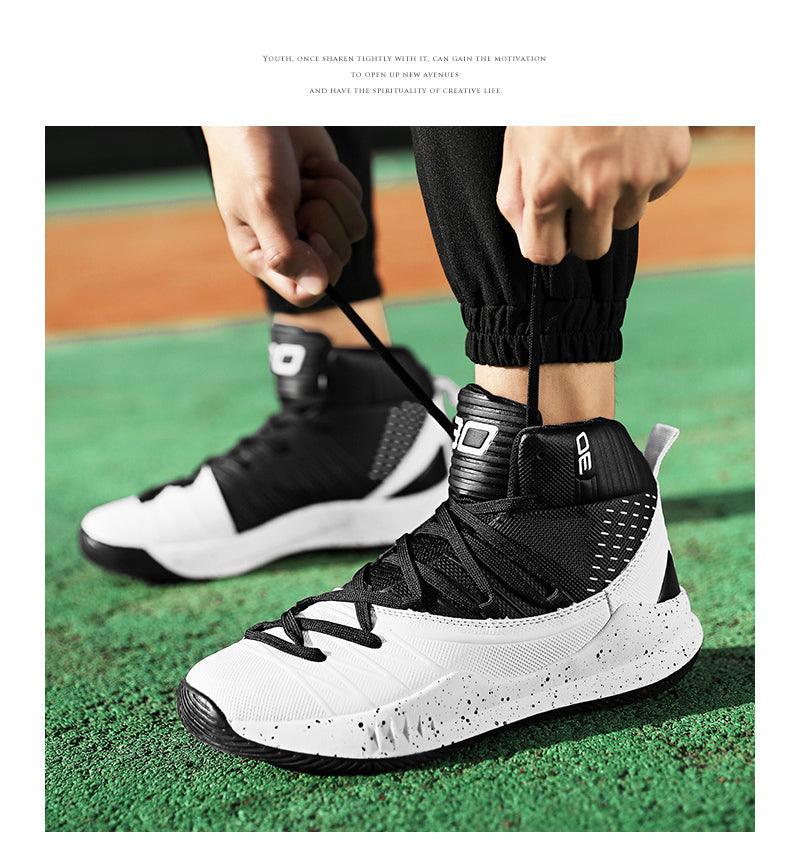 Baskets montantes noir et blanc pour homme, chaussures de sport blanches avec amorti, respirantes, haute qualité, baskets homme antidérapantes, baskets d'extérieur avec amorti pour l'entraînement et le sport.