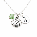 Collier de basketball – Argent sterling avec pierre de naissance et initiale