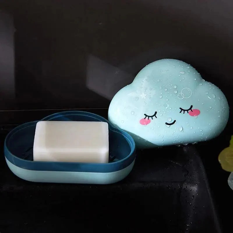 Boîte à savon de salle de bain Mignon nuages de dessins animés Porte-savon Maison Douche Voyage Conteneur Porte-savon Égouttoir Boîte Accessoires de salle de bain Porte-savon avec égouttoir Économiseur de savon Nettoyage facile Séchage Arrêt Savon