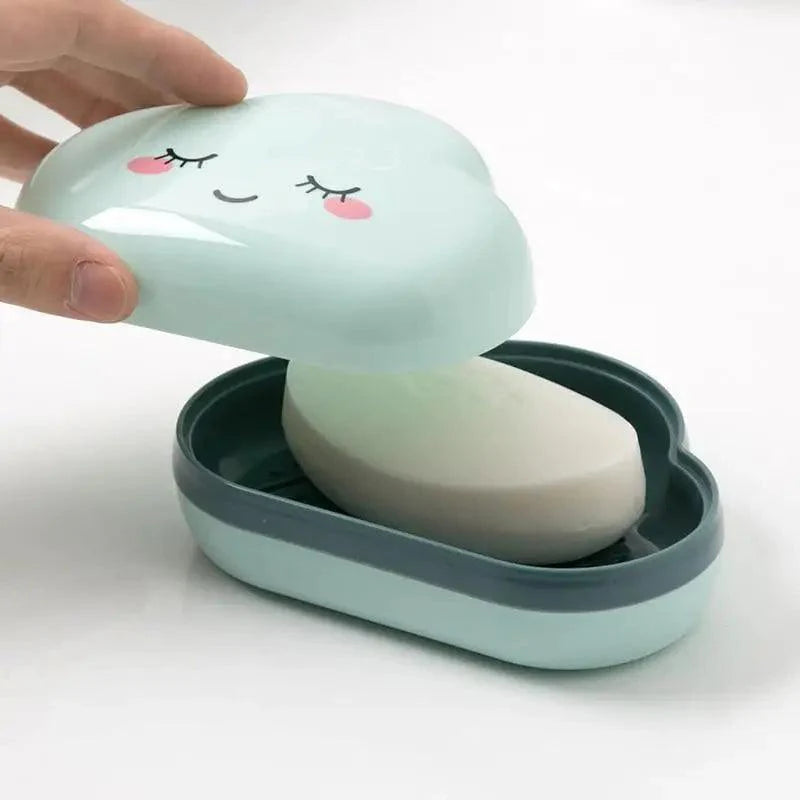 Boîte à savon de salle de bain Mignon nuages de dessins animés Porte-savon Maison Douche Voyage Conteneur Porte-savon Égouttoir Boîte Accessoires de salle de bain Porte-savon avec égouttoir Économiseur de savon Nettoyage facile Séchage Arrêt Savon