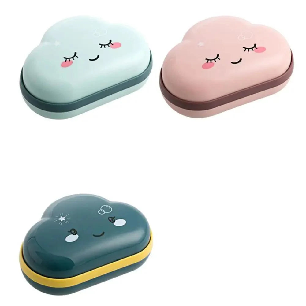 Boîte à savon de salle de bain Mignon nuages de dessins animés Porte-savon Maison Douche Voyage Conteneur Porte-savon Égouttoir Boîte Accessoires de salle de bain Porte-savon avec égouttoir Économiseur de savon Nettoyage facile Séchage Arrêt Savon
