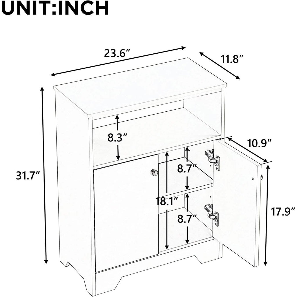 Meuble de rangement de salle de bain avec deux portes et des étagères réglables