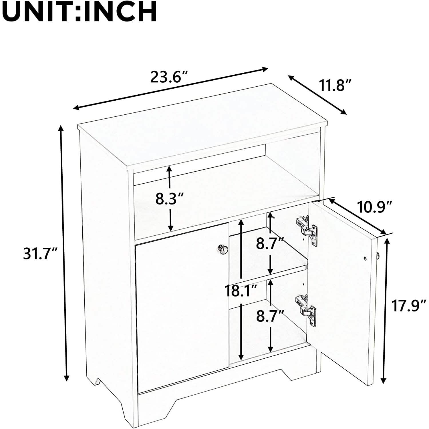 Meuble de rangement de salle de bain avec deux portes et des étagères réglables