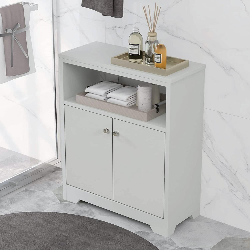 Meuble de rangement de salle de bain avec deux portes et des étagères réglables