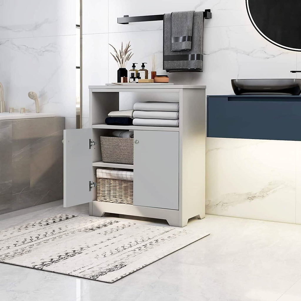 Meuble de rangement de salle de bain avec deux portes et des étagères réglables