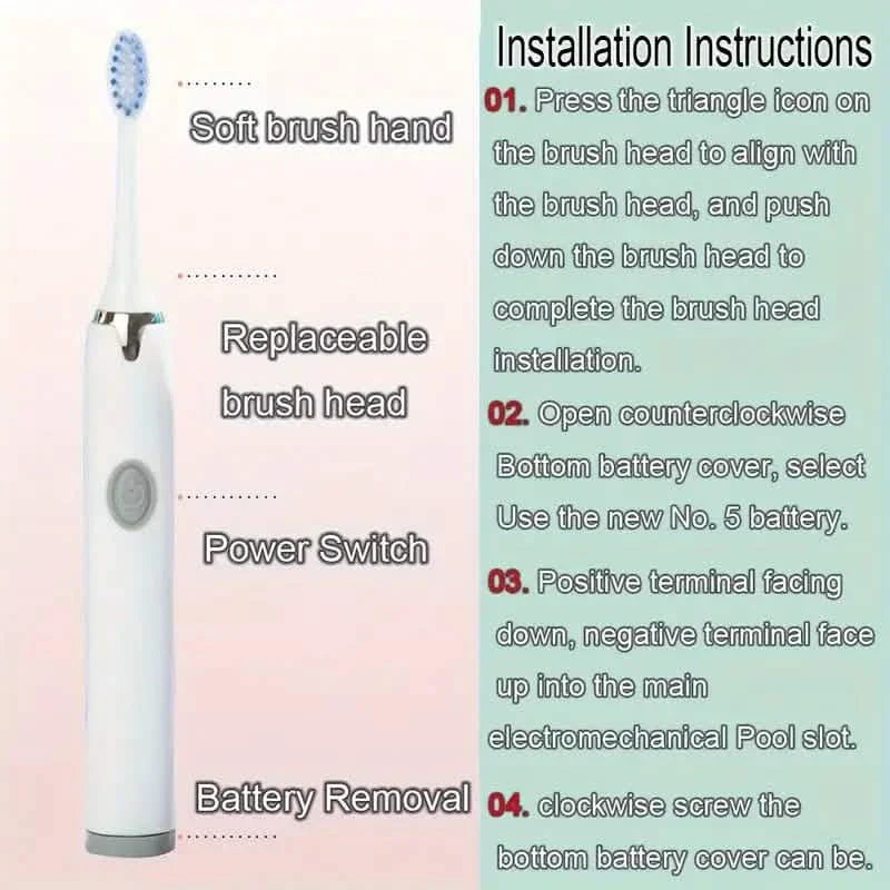 Kit brosse à dents à piles avec 6 brins souples