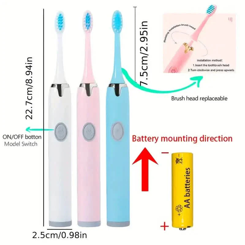 Kit brosse à dents à piles avec 6 brins souples