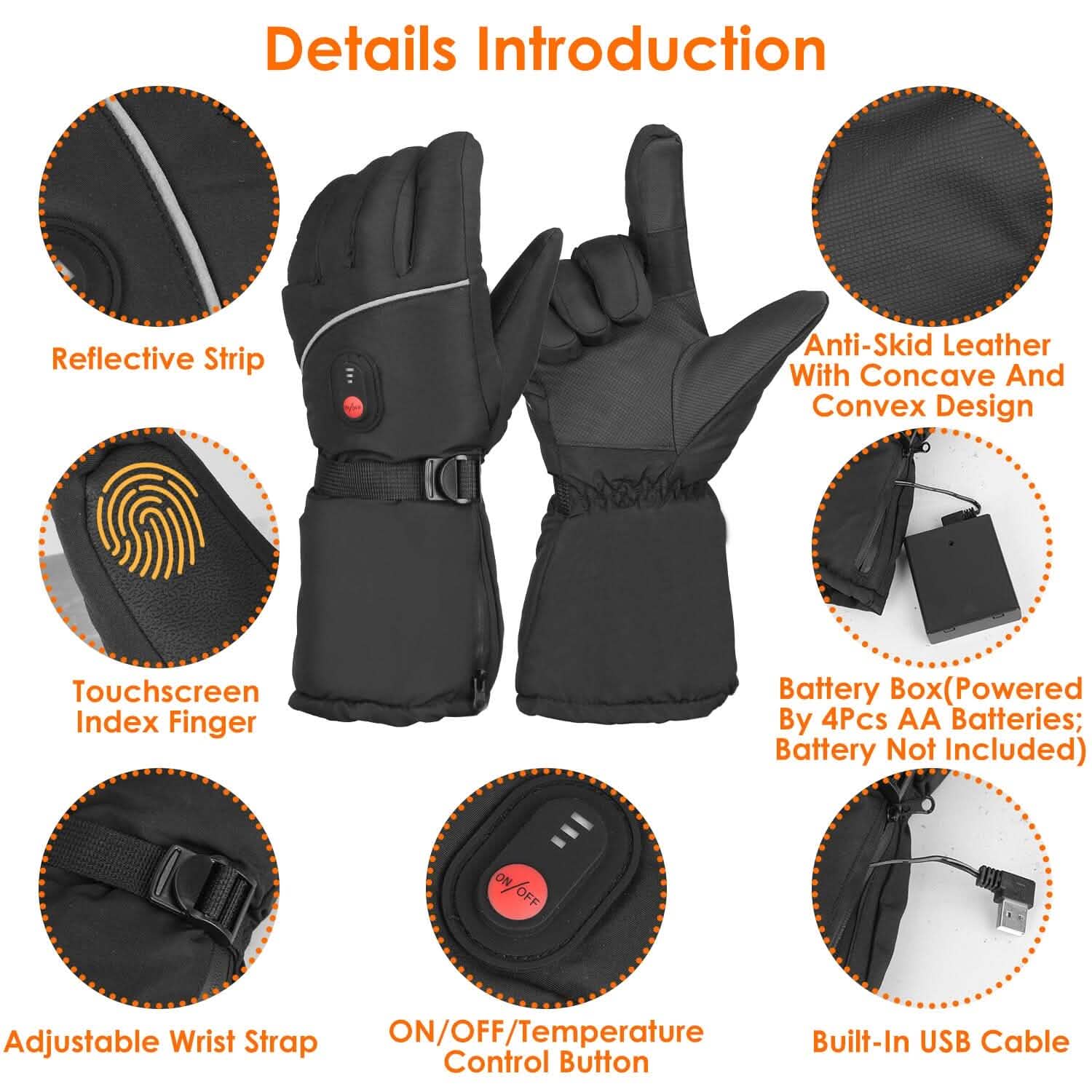 Gants thermiques tactiles USB à piles