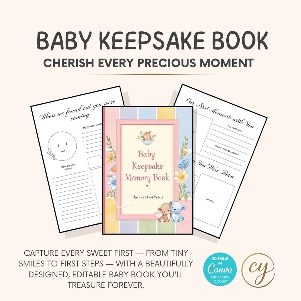 Livre de souvenirs de bébé modifiable | Souvenir de bébé numérique pour les 5 premières années