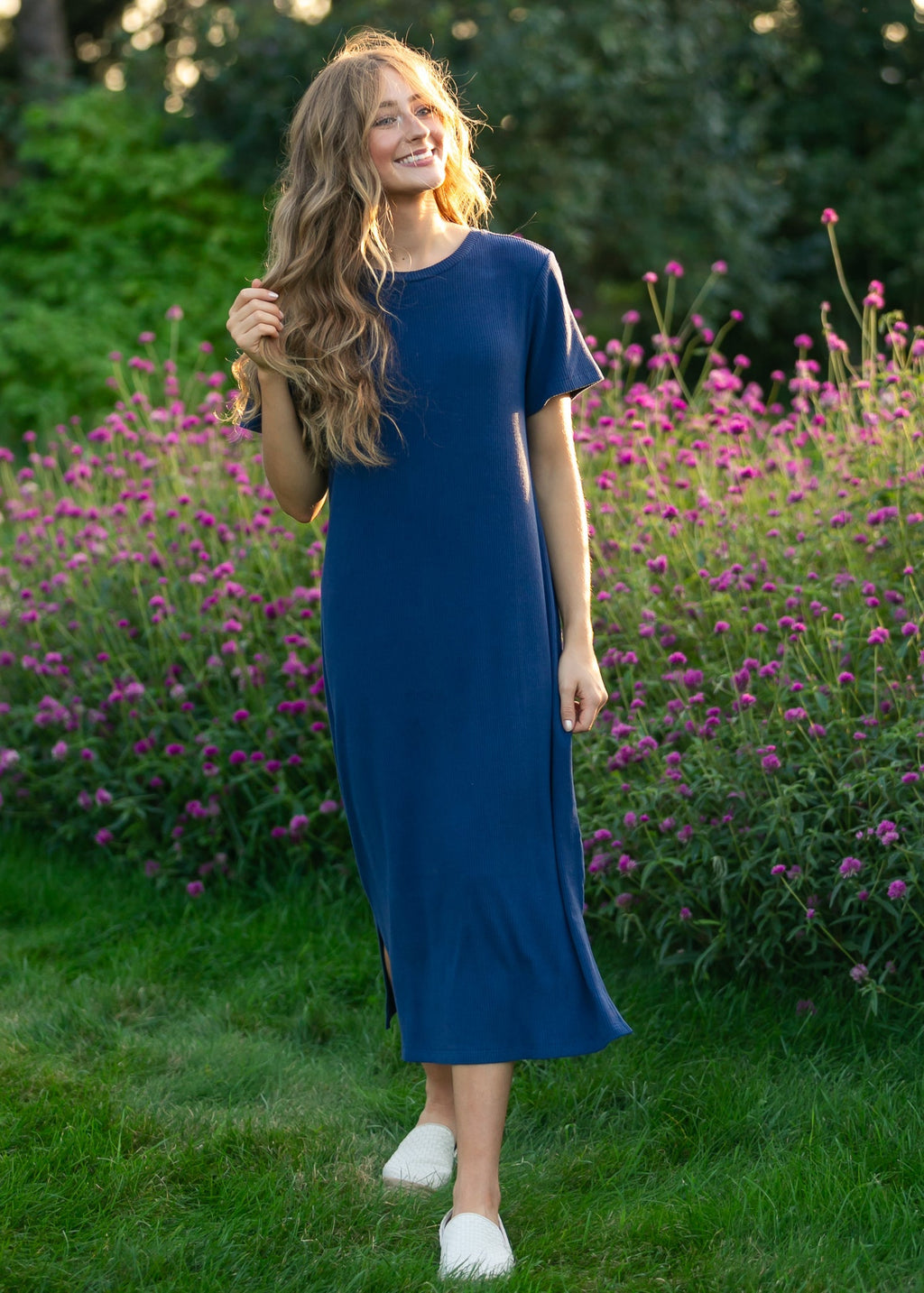 Robe T-shirt côtelée Baylor bleu marine