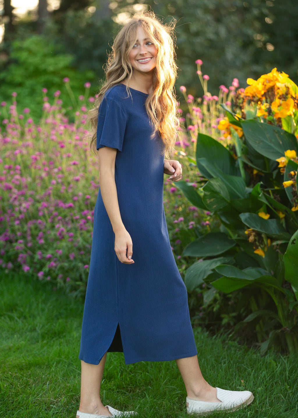 Robe T-shirt côtelée Baylor bleu marine