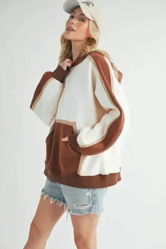 Sweat à capuche color block - Sweat-shirt à poche kangourou | Femstylo