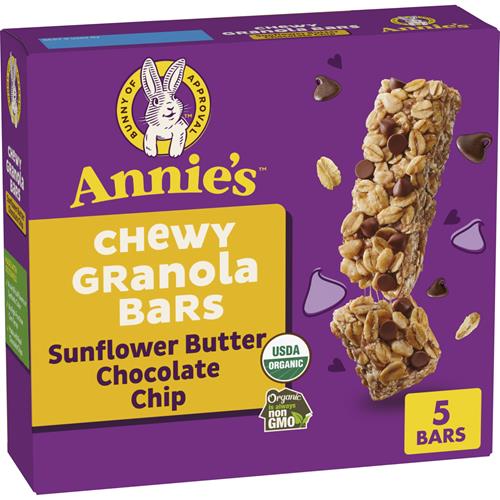 Barres tendres biologiques Annies au beurre de tournesol et pépites de chocolat, 5 barres, 126 g
