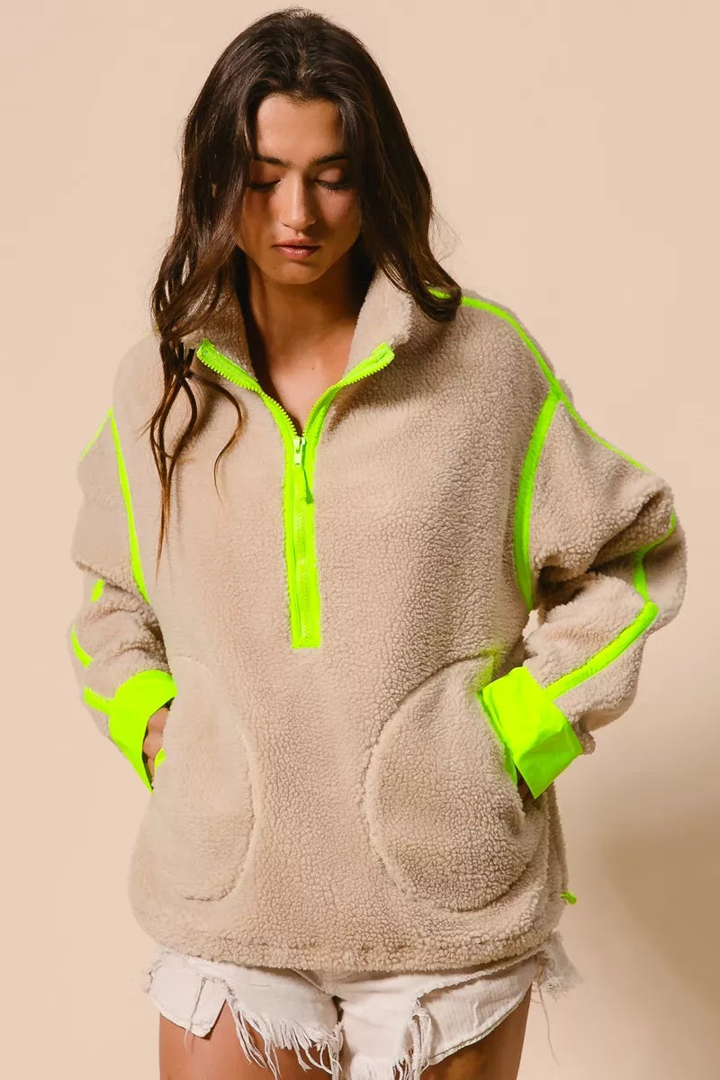 Veste Sherpa BiBi Contrast Edge à demi-fermeture éclair