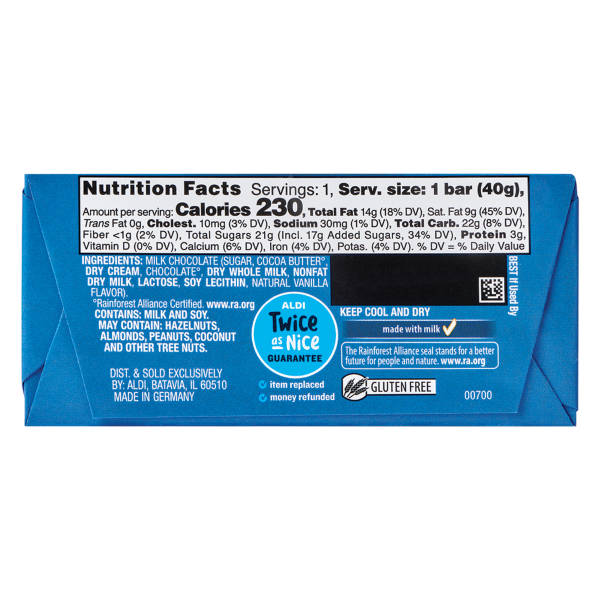 Choceur Mini barres de chocolat au lait, 5 unités - 5 x 1,4 oz.