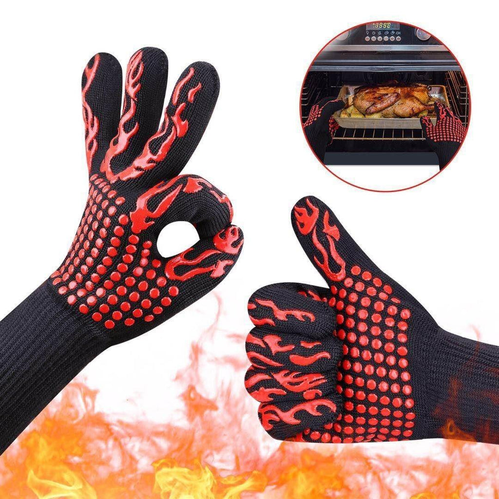 Gants de barbecue en silicone, gants résistants à la chaleur, maniques de cuisine pour micro-ondes, 500-800 degrés, ignifuges et antidérapants, gants de cuisine avec protection longue du poignet en silicone antidérapant pour barbecue et cuisine