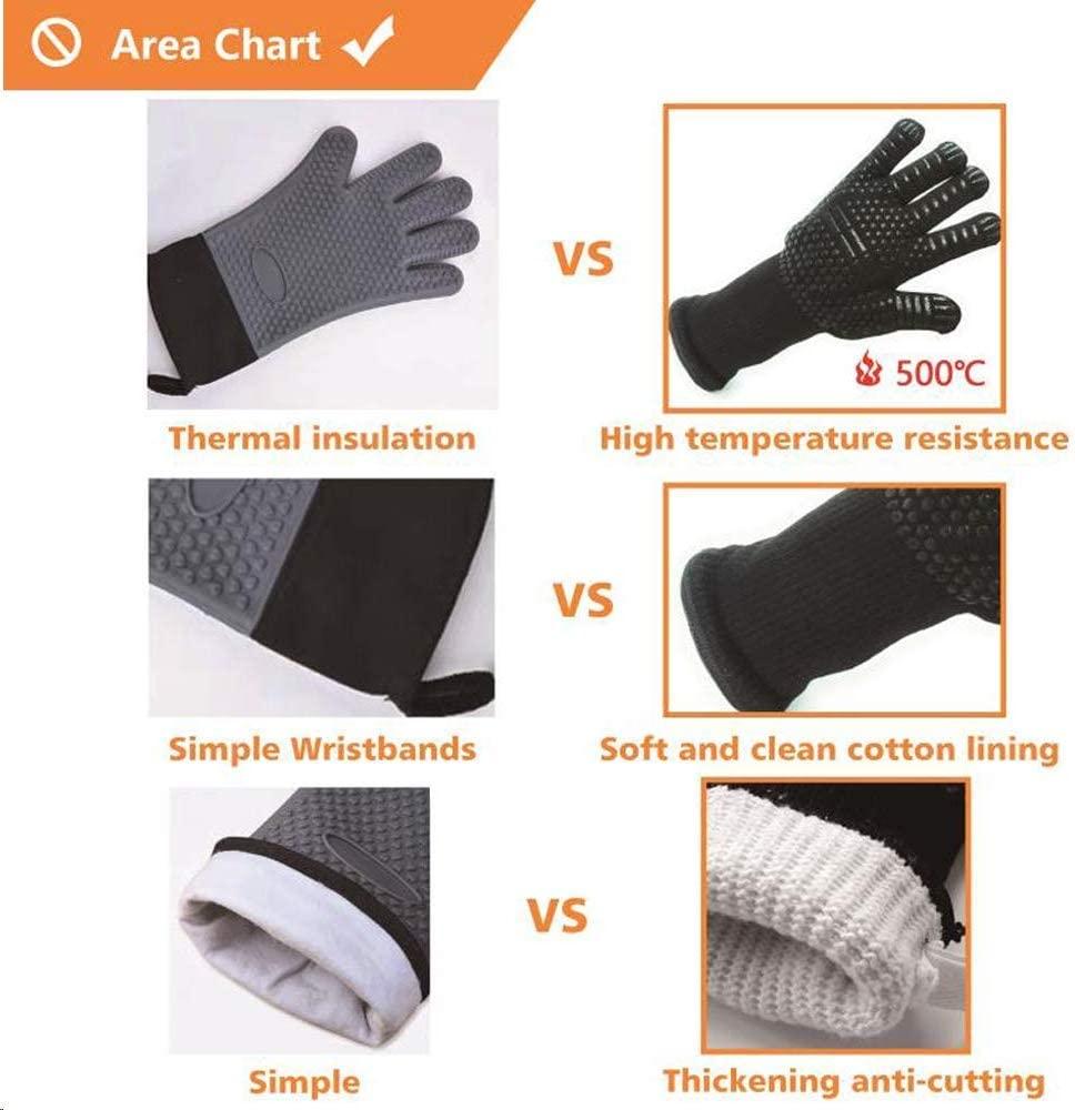 Gants de barbecue en silicone, gants résistants à la chaleur, maniques de cuisine pour micro-ondes, 500-800 degrés, ignifuges et antidérapants, gants de cuisine avec protection longue du poignet en silicone antidérapant pour barbecue et cuisine