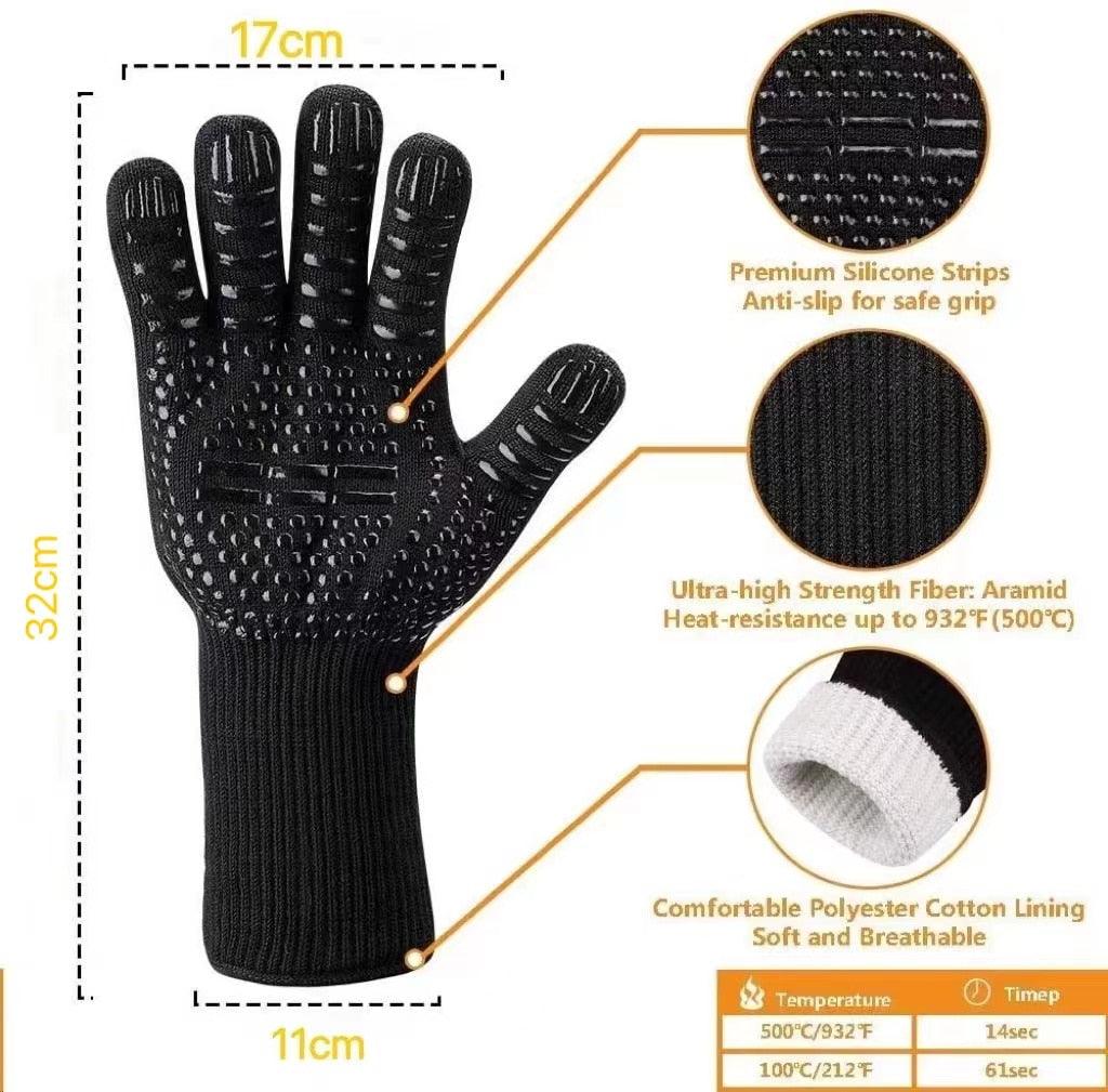 Gants de barbecue en silicone, gants résistants à la chaleur, maniques de cuisine pour micro-ondes, 500-800 degrés, ignifuges et antidérapants, gants de cuisine avec protection longue du poignet en silicone antidérapant pour barbecue et cuisine
