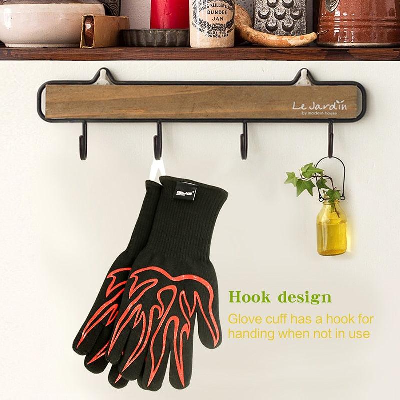 Gants de four BBQ Résistance haute température Barbecue Cuisson Isolation thermique 14 pouces Mitaines Maniques four micro-ondes Gants de cuisine ignifuges pour cuisine extérieure Accessoires de barbecue
