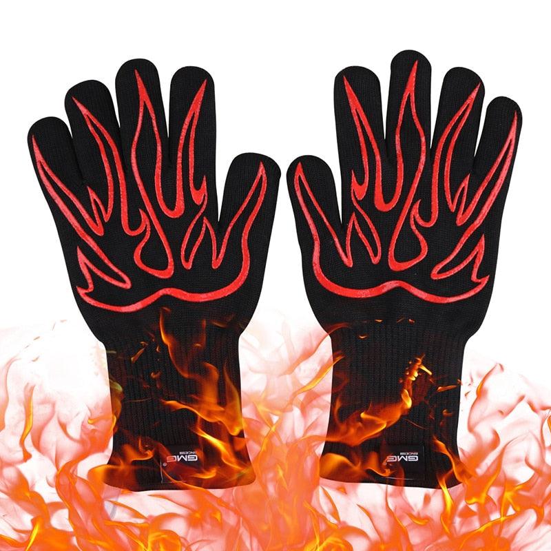 Gants de four BBQ Résistance haute température Barbecue Cuisson Isolation thermique 14 pouces Mitaines Maniques four micro-ondes Gants de cuisine ignifuges pour cuisine extérieure Accessoires de barbecue