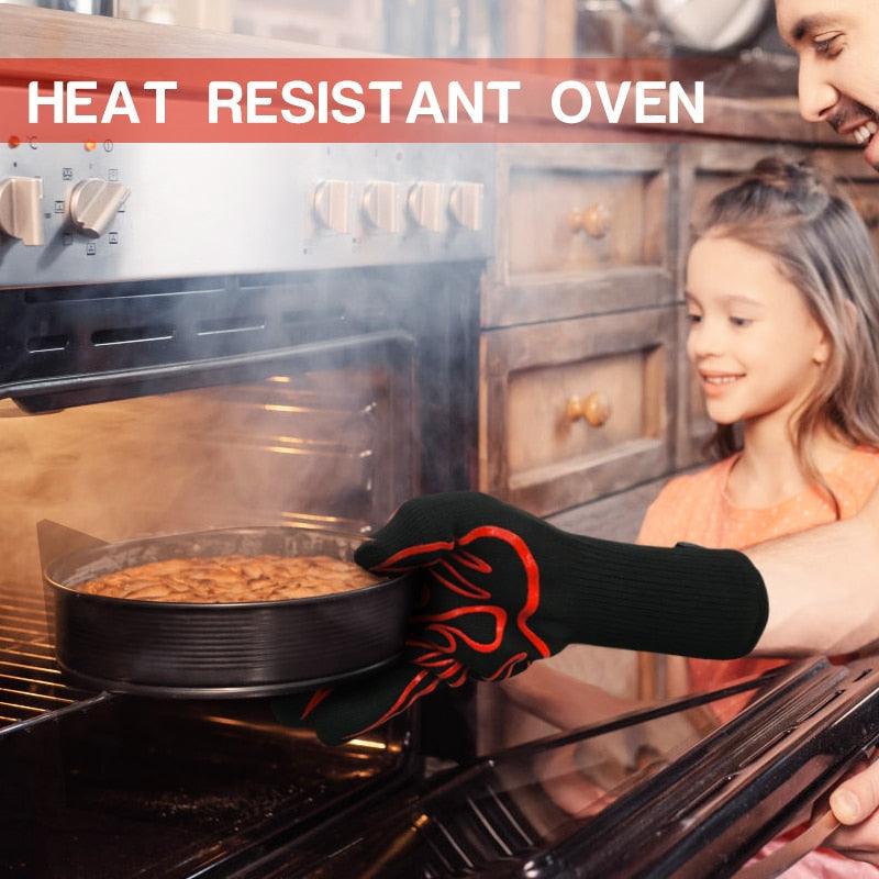 Gants de four BBQ Résistance haute température Barbecue Cuisson Isolation thermique 14 pouces Mitaines Maniques four micro-ondes Gants de cuisine ignifuges pour cuisine extérieure Accessoires de barbecue