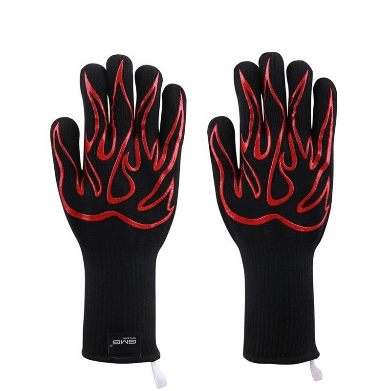 Gants de four BBQ Résistance haute température Barbecue Cuisson Isolation thermique 14 pouces Mitaines Maniques four micro-ondes Gants de cuisine ignifuges pour cuisine extérieure Accessoires de barbecue