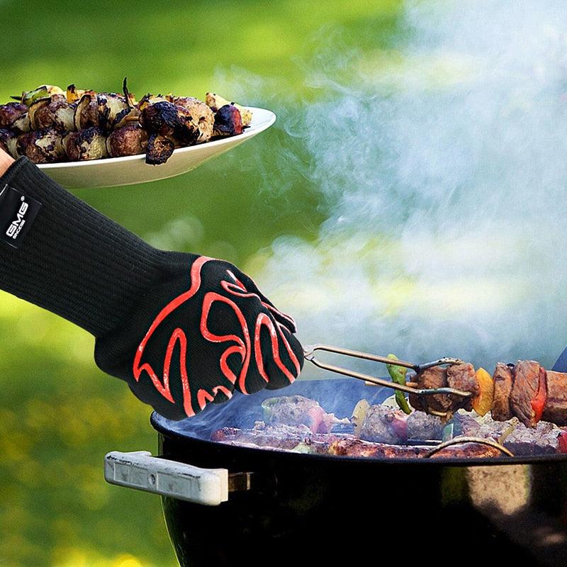 Gants de four BBQ Résistance haute température Barbecue Cuisson Isolation thermique 14 pouces Mitaines Maniques four micro-ondes Gants de cuisine ignifuges pour cuisine extérieure Accessoires de barbecue