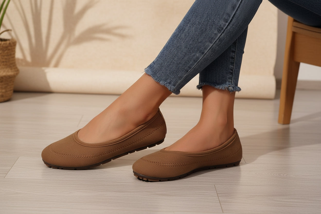 Mocassins Femme Décolletés à Bout Rond – Chaussures Plates Décontractées à Enfiler