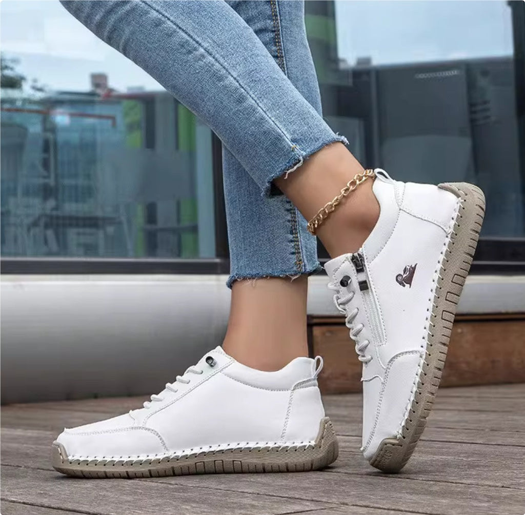 Chaussures plates cousues faites à la main pour femmes – Ballerines décontractées à lacets et semelle souple