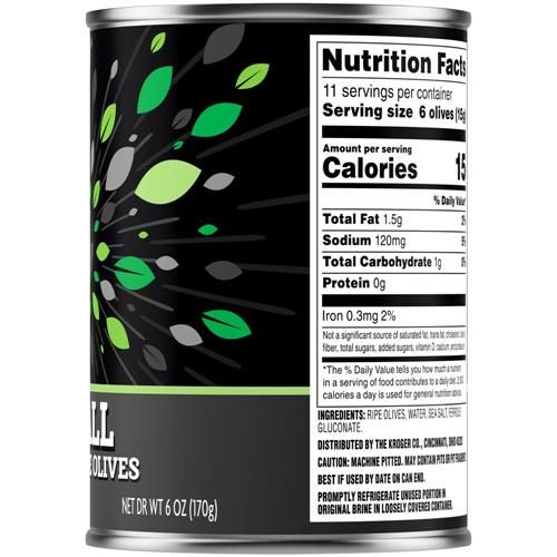 Olives noires dénoyautées Kroger, 170 g