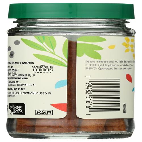 Bâtons de cannelle bio Whole Foods Market, 28,9 grammes