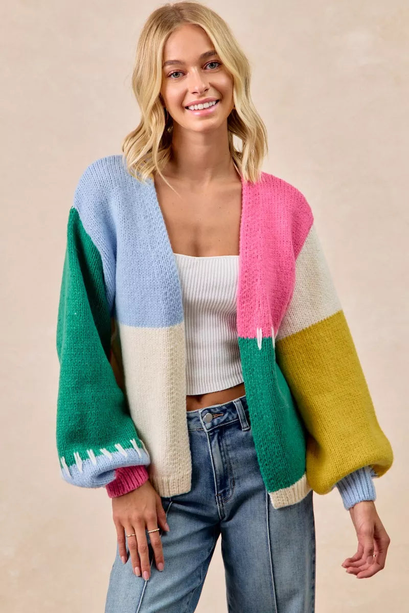 Cardigan chandail ouvert color block BiBi