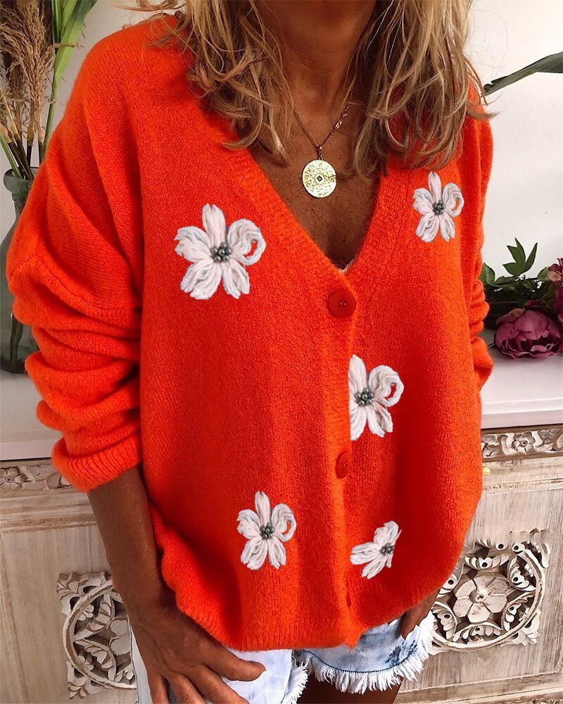 Cardigan col V au crochet pour femme