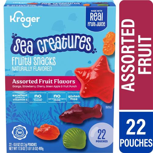Bonbons gélifiés aux fruits, motifs créatures marines, Kroger, 22 unités / 0,8 oz