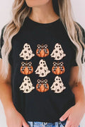 T-Shirt à col rond avec motif citrouille fantôme d'Halloween noir